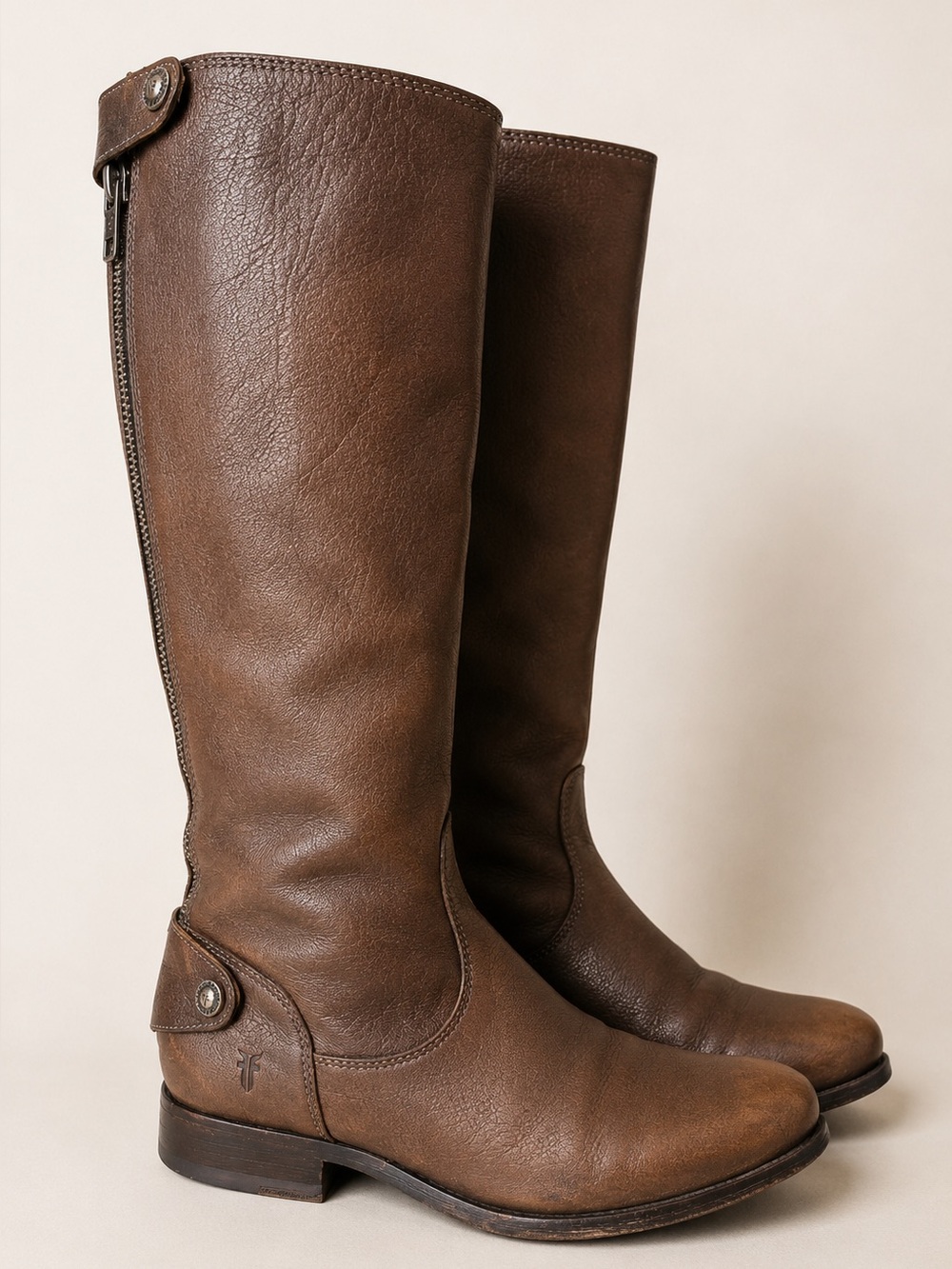 Frye Melissa Button Back Zip Tall Riding Boots Women’s 8 Brown Leather